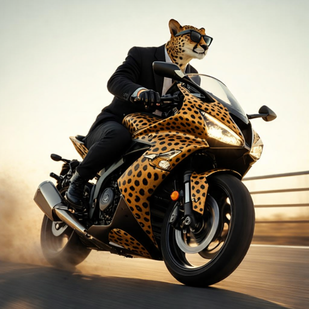 cheetah on motorcycle